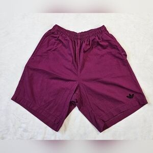 Vintage 70s/80s Adidas Mens Magenta Purple 100% Cotton Elastic Waistband Shorts